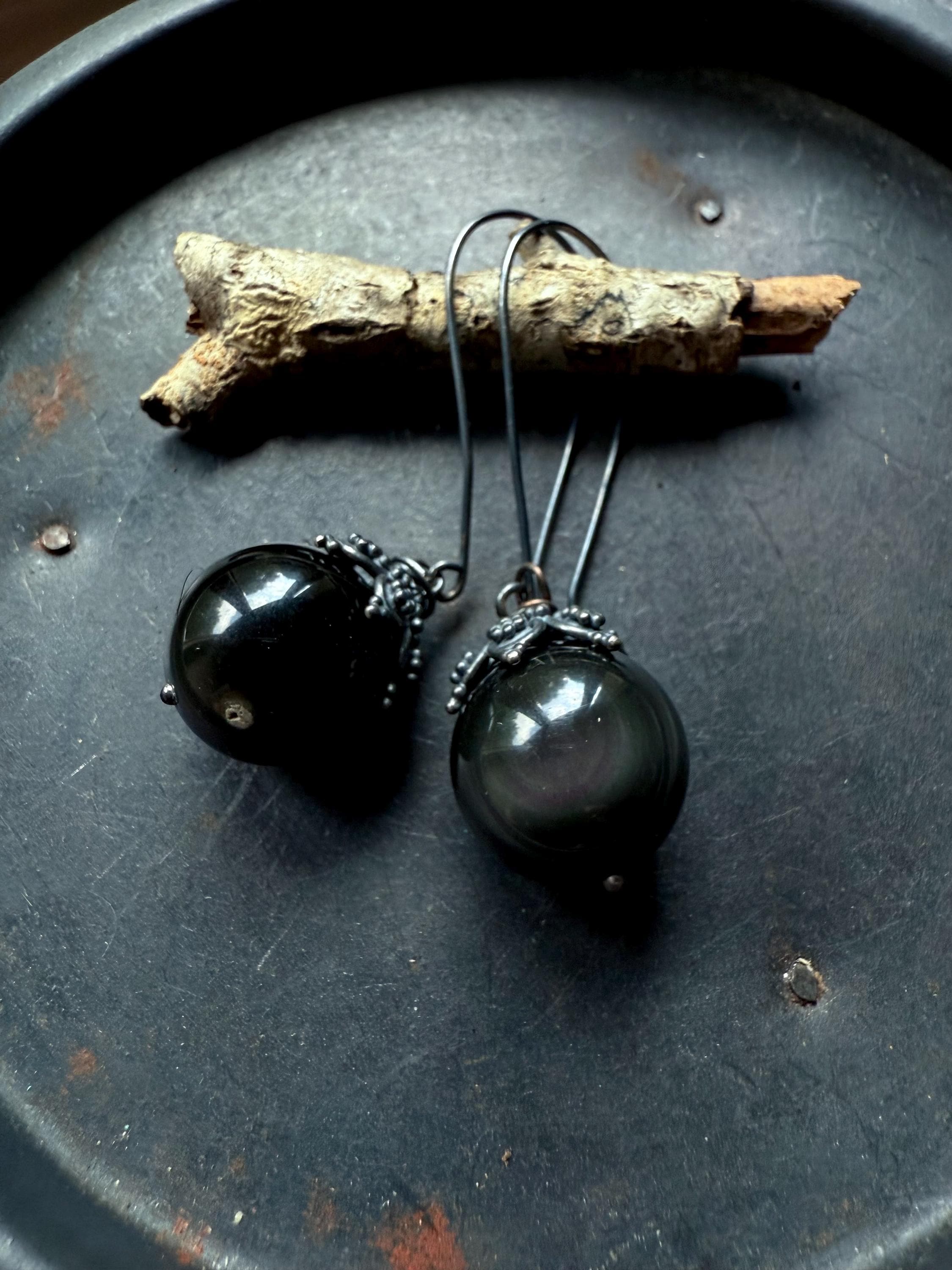 Obsidian Earrings, Black Stone Earrings,   Earrings, Dangle Earrings