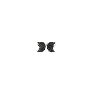 Crescent Moon Shaped Black Obsidian Crushed Stone Hypoallergenic Stainless Steel Stud Earrings