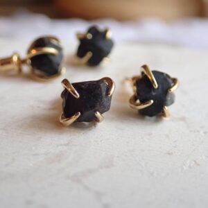 Obsidian Gemstone Earrings, Black Stone Stud Earrings, Natural Gemstone Post Earrings, Obsidian Jewelry, Minimalist Boho Studs, Gift For Mom