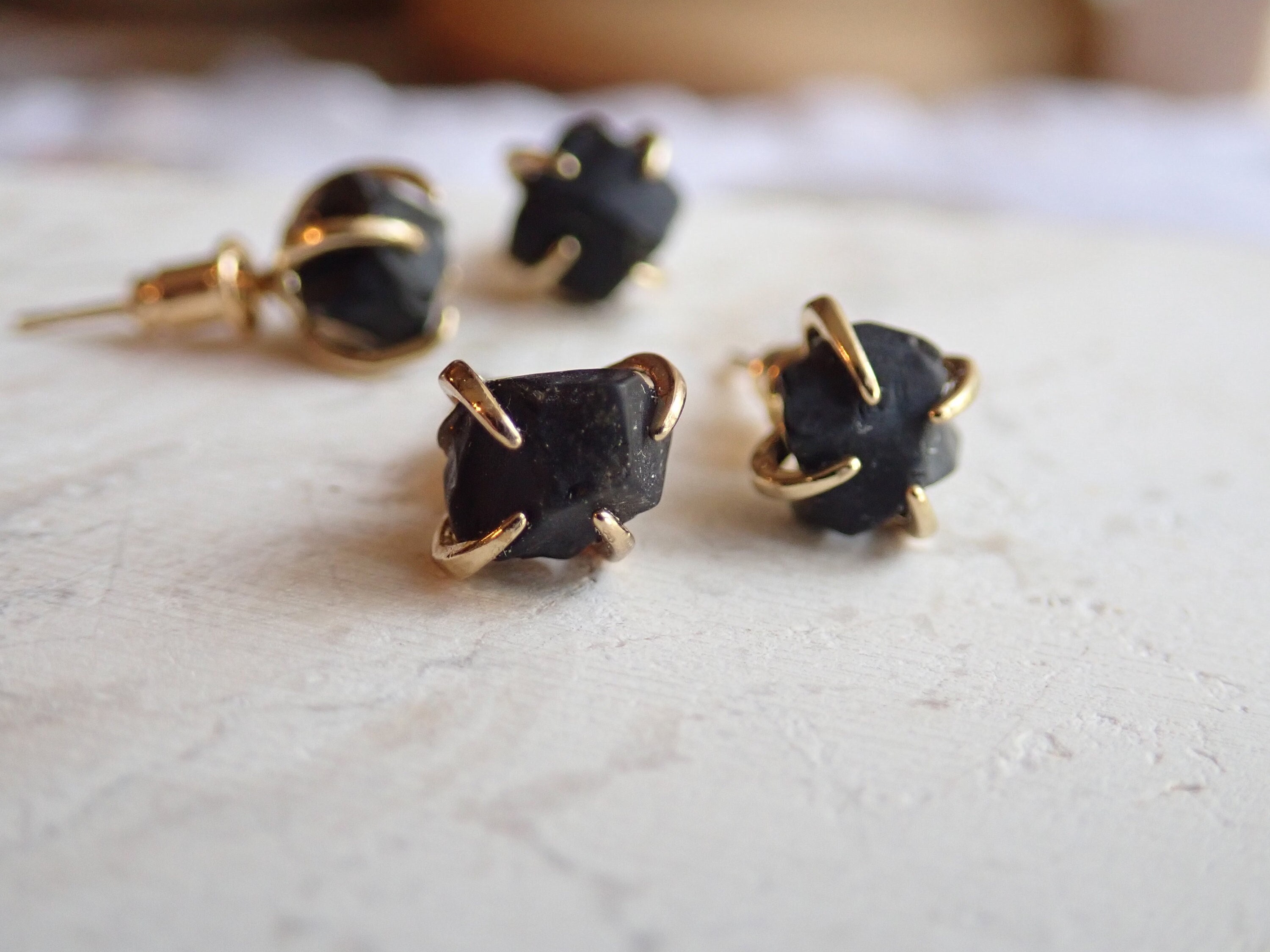 Obsidian Gemstone Earrings, Black Stone Stud Earrings, Natural Gemstone Post Earrings, Obsidian Jewelry, Minimalist Boho Studs, Gift For Mom