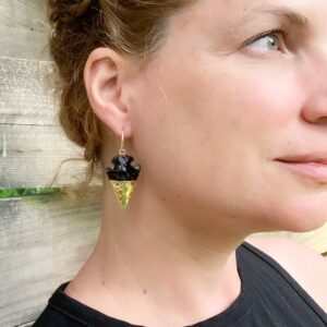 Gold Dipped Black Obsidian Arrowhead Gold Earrings | Black Stone Geometric Gold Earrings | Gold Boho Earrings | Gifts For Her