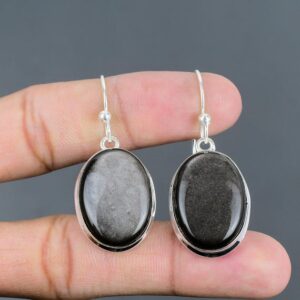 Handmade Silver Sheen Obsidian Earrings: 925 Sterling Silver Gemstone Jewelry