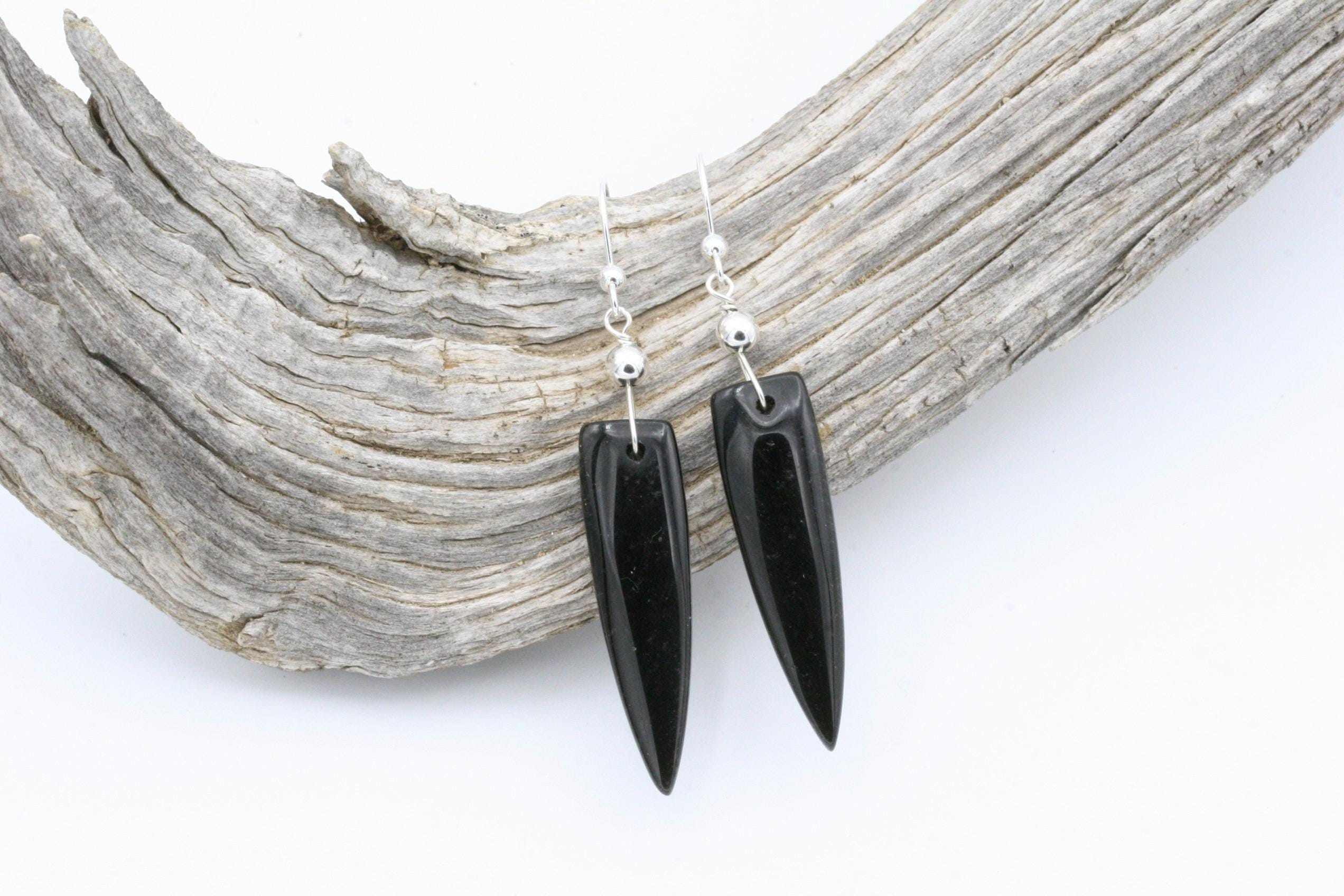 Handmade Sterling Silver Obsidian Spike Earrings: Energy Protection Jewelry
