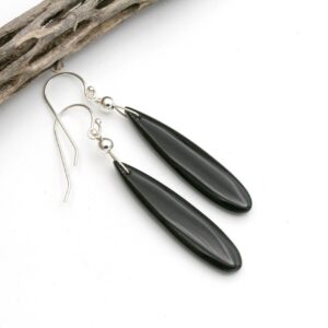 Handmade Obsidian Teardrop Earrings with Sterling Silver: Black Stone Earrings