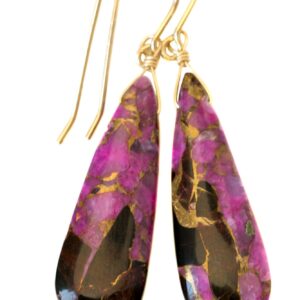 Pink Copper Obsidian Earrings Smooth Mosaic Teardrop  Drop Sterling Silver or 14k Solid Gold or Filled Earrings Hot Pink Unique Contemporary