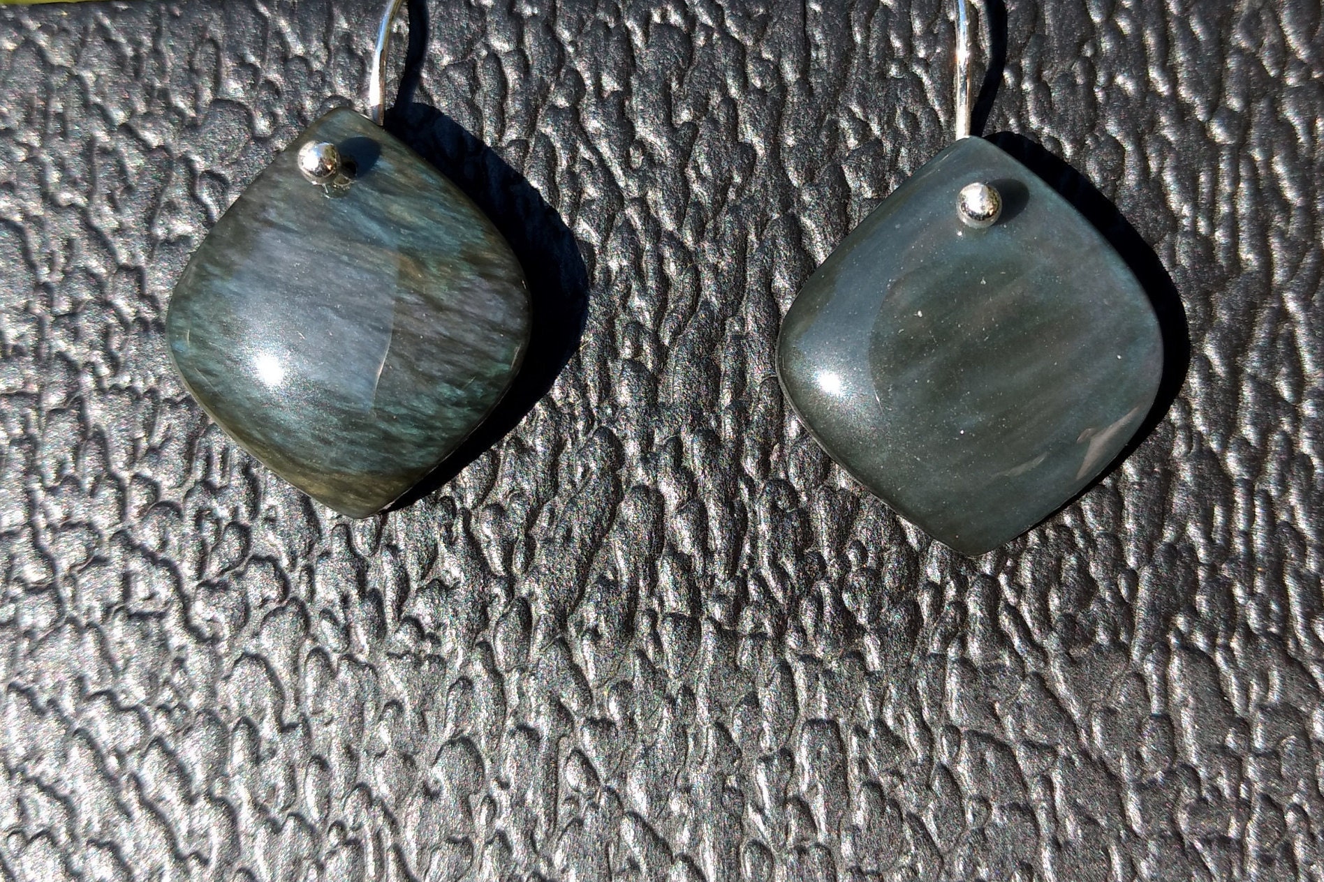 Sheen Obsidian And Sterling Silver Earrings Handmade By Chris Hay