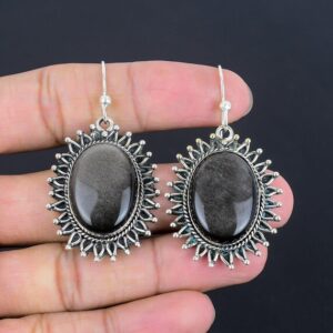 Silver Sheen Obsidian Earrings: Handmade 925 Sterling Silver Vintage Style