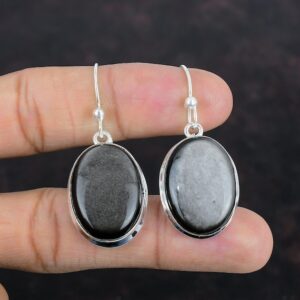 Silver Sheen Obsidian Earrings: Handmade 925 Sterling Silver Dangle Jewelry