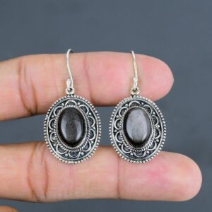 Silver Sheen Obsidian Earrings: Handmade 925 Sterling Silver Jewelry