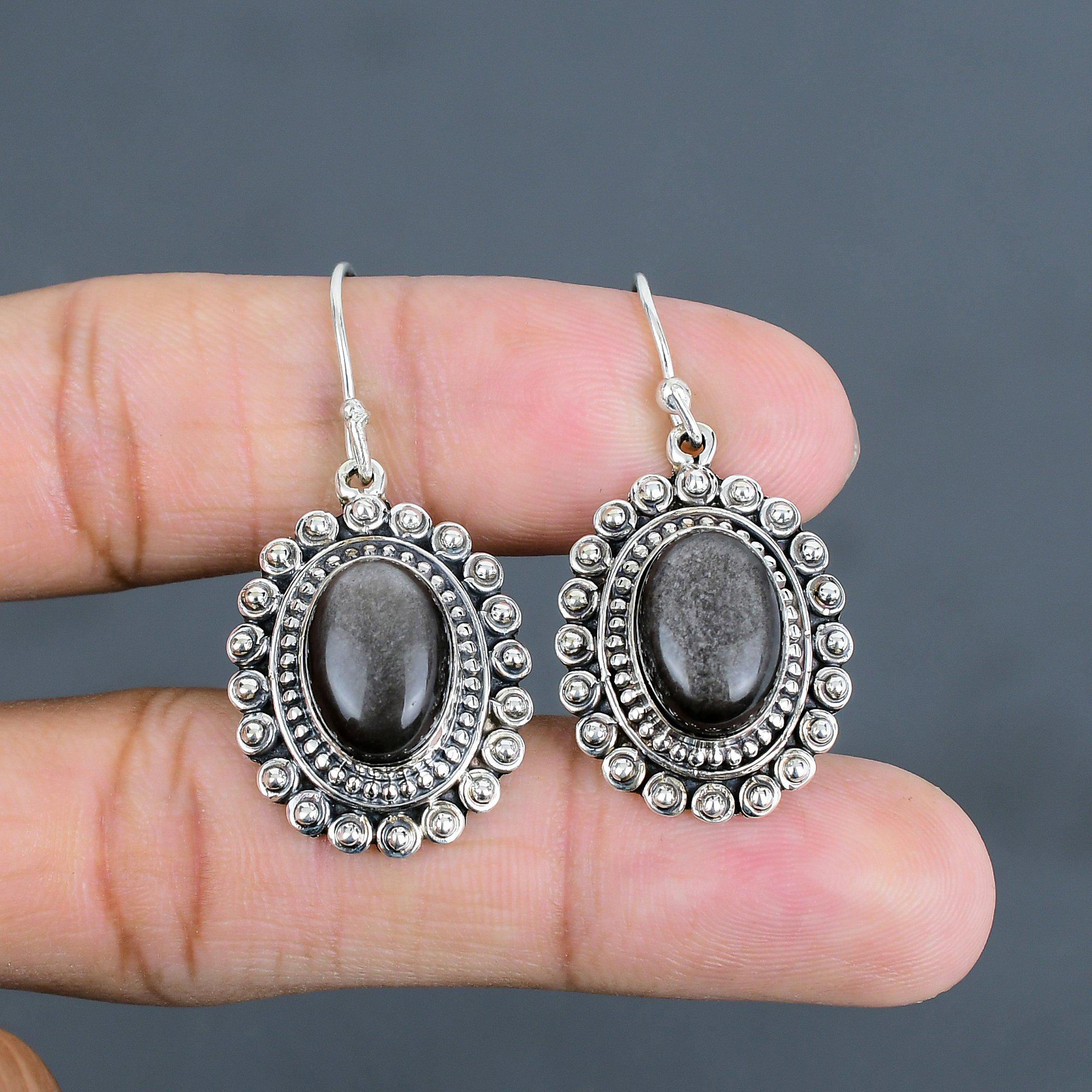 Silver Sheen Obsidian Earrings: Vintage 925 Sterling Silver, Handmade