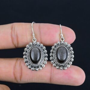 Silver Sheen Obsidian Earrings: Vintage 925 Sterling Silver Handmade Jewelry