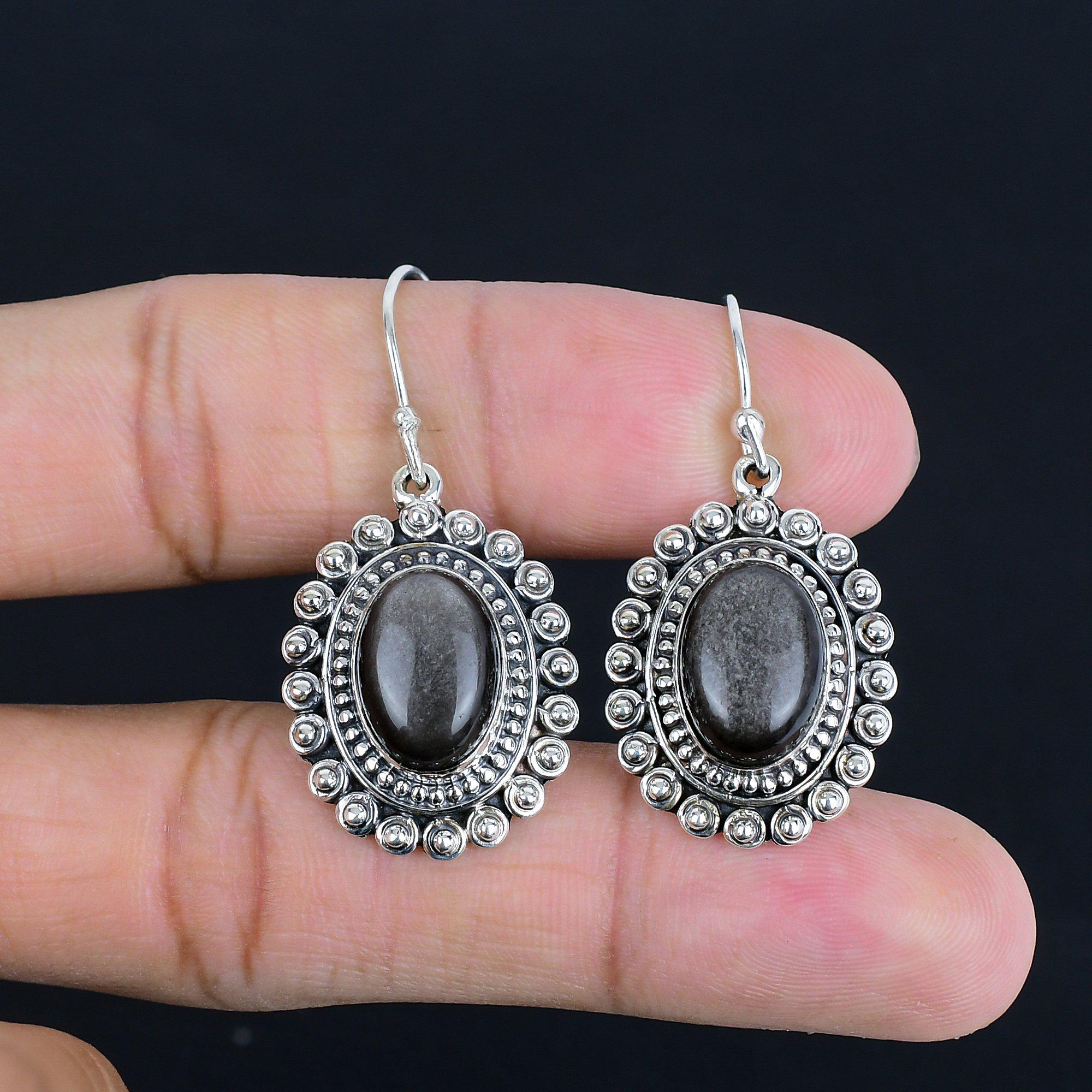 Silver Sheen Obsidian Earrings: Vintage 925 Sterling Silver Handmade Jewelry