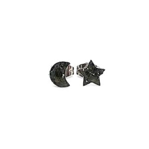 Star & Moon Black Obsidian Crushed Stone Hypoallergenic Stainless Steel Stud Earrings