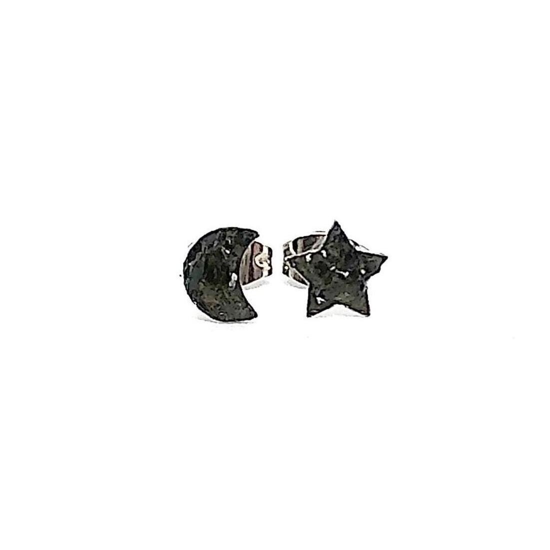 Star & Moon Black Obsidian Crushed Stone Hypoallergenic Stainless Steel Stud Earrings