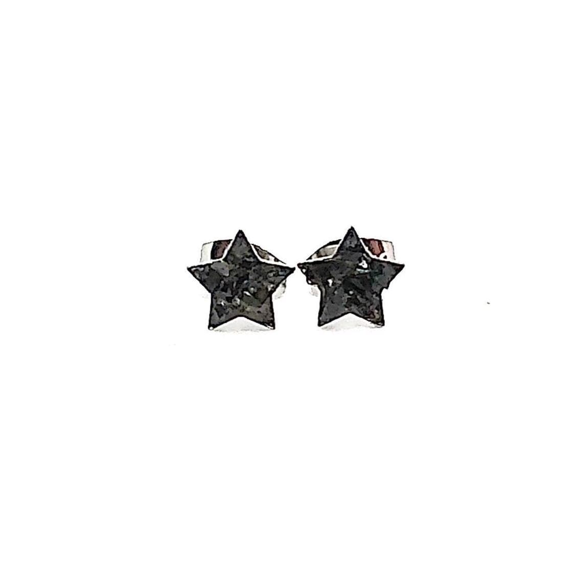 Star Shaped Black Obsidian Crushed Stone Hypoallergenic Stainless Steel Stud Earrings