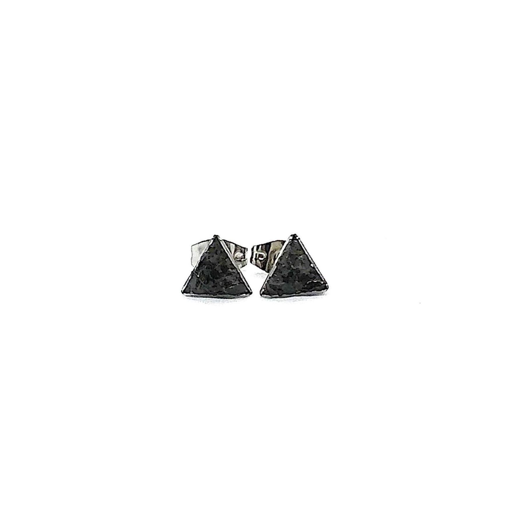Triangle Black Obsidian Crushed Stone Hypoallergenic Stainless Steel Stud Earrings