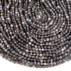 4MM Natural Silver Obsidian Gemstone Grade AAA Micro Faceted Round Beads 15.5 inch Full Strand BULK LOT 1,2,6,12 and 50 (80009434-P47)