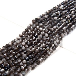 4mm Natural Silver Obsidian Gemstone Grade Aaa Micro Faceted Round Beads 15.5 Inch Full Strand (80009434-p47)