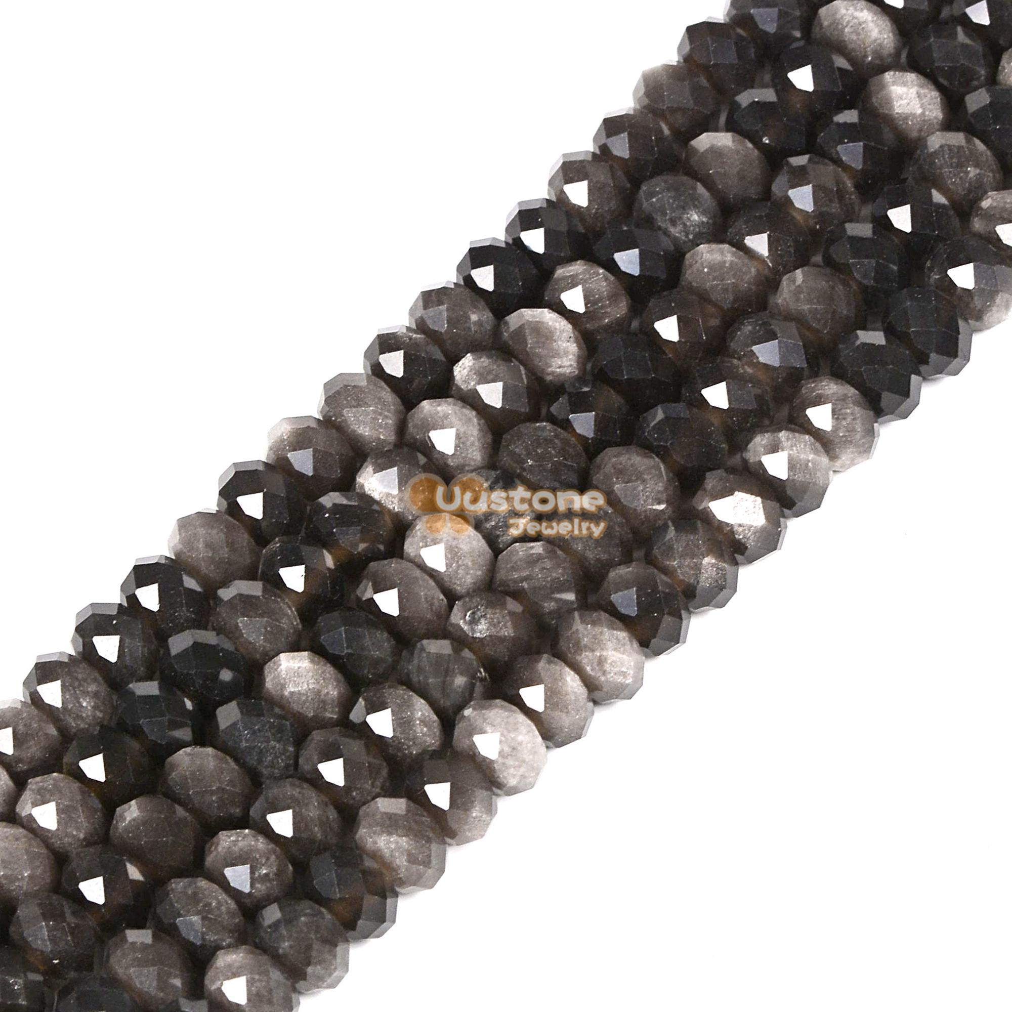 6mm To 7mm Silver Obsidian Faceted Rondelle Loose Gemstone Beads 16" 6mm To 7mm Silver Obsidian Faceted Rondelle Loose Gemstone Beads 16"