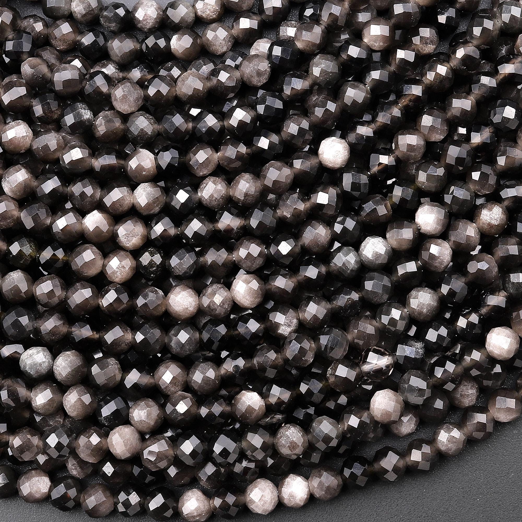 Aaa Micro Faceted Natural Silver Obsidian 2mm 3mm 4mm Round Beads 15.5" Strand Aaa Micro Faceted Natural Silver Obsidian 2mm 3mm 4mm Round Beads 15.5" Strand