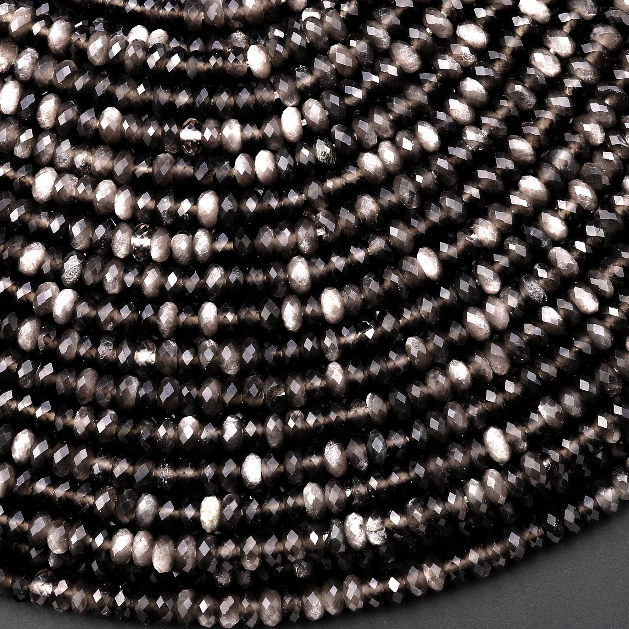 Aaa Natural Silver Obsidian Faceted Thin Rondelle Beads 4mm 15.5" Strand Aaa Natural Silver Obsidian Faceted Thin Rondelle Beads 4mm 15.5" Strand