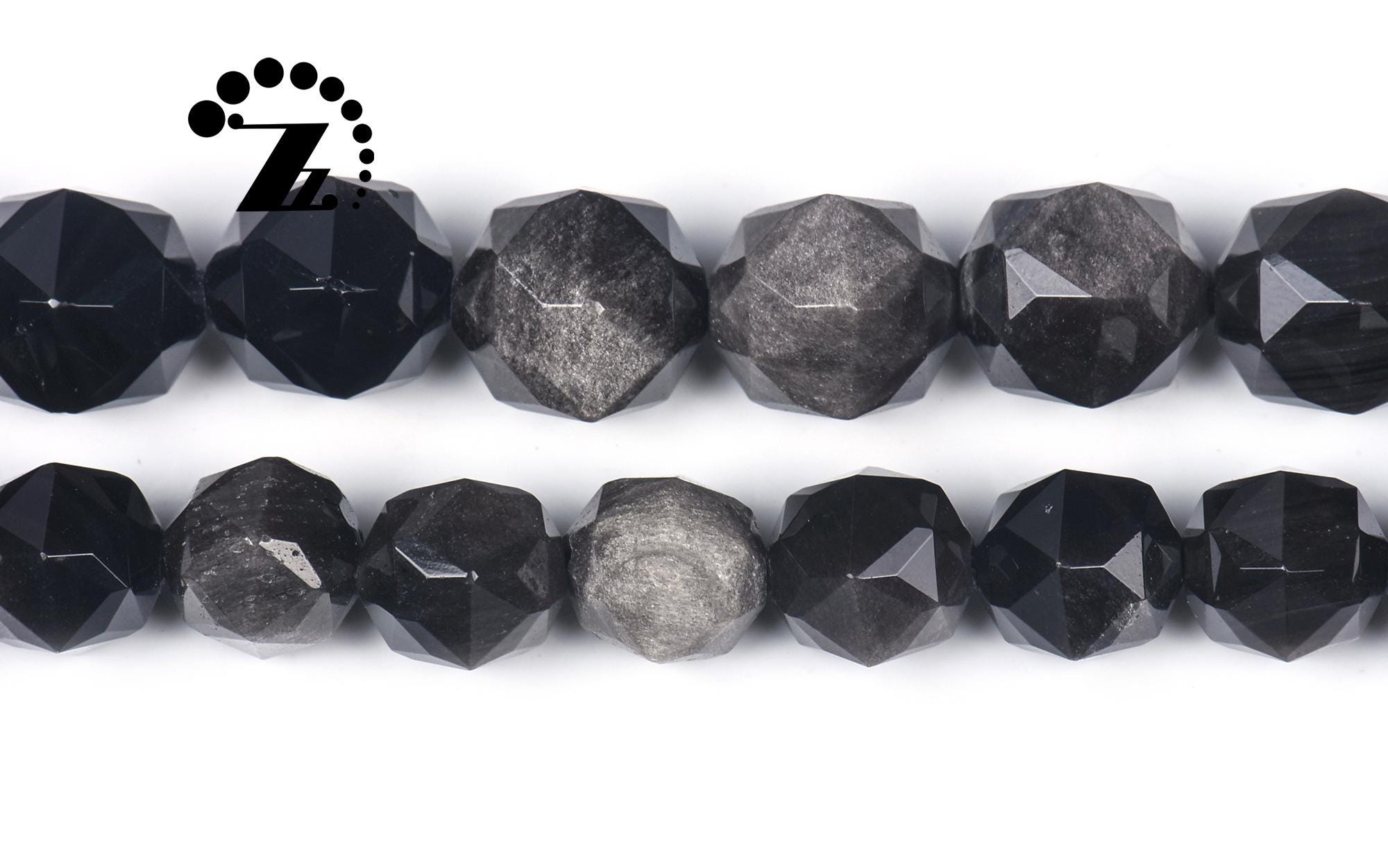 Silver Obsidian Diamond Cut Faceted Round Beads,8mm 10mm For Choice,15" Full Strand