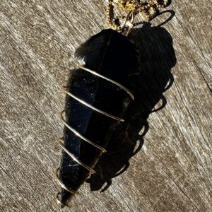 Black Obsidian Arrowhead, 14K Gold Wire, Healing Stone Necklace with Positive Energy!