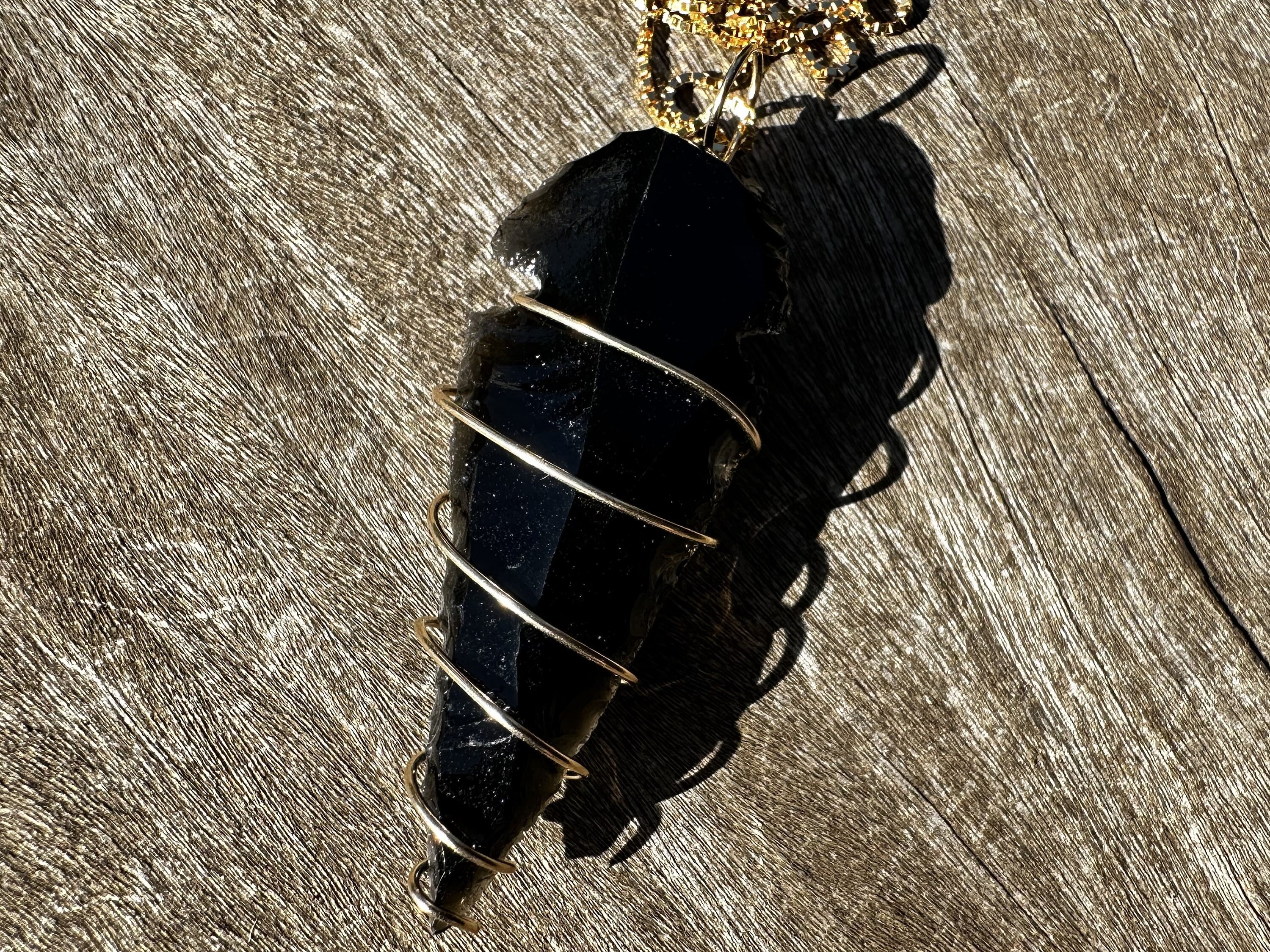 Black Obsidian Arrowhead, 14k Gold Wire, Healing Stone Necklace With Positive Energy!