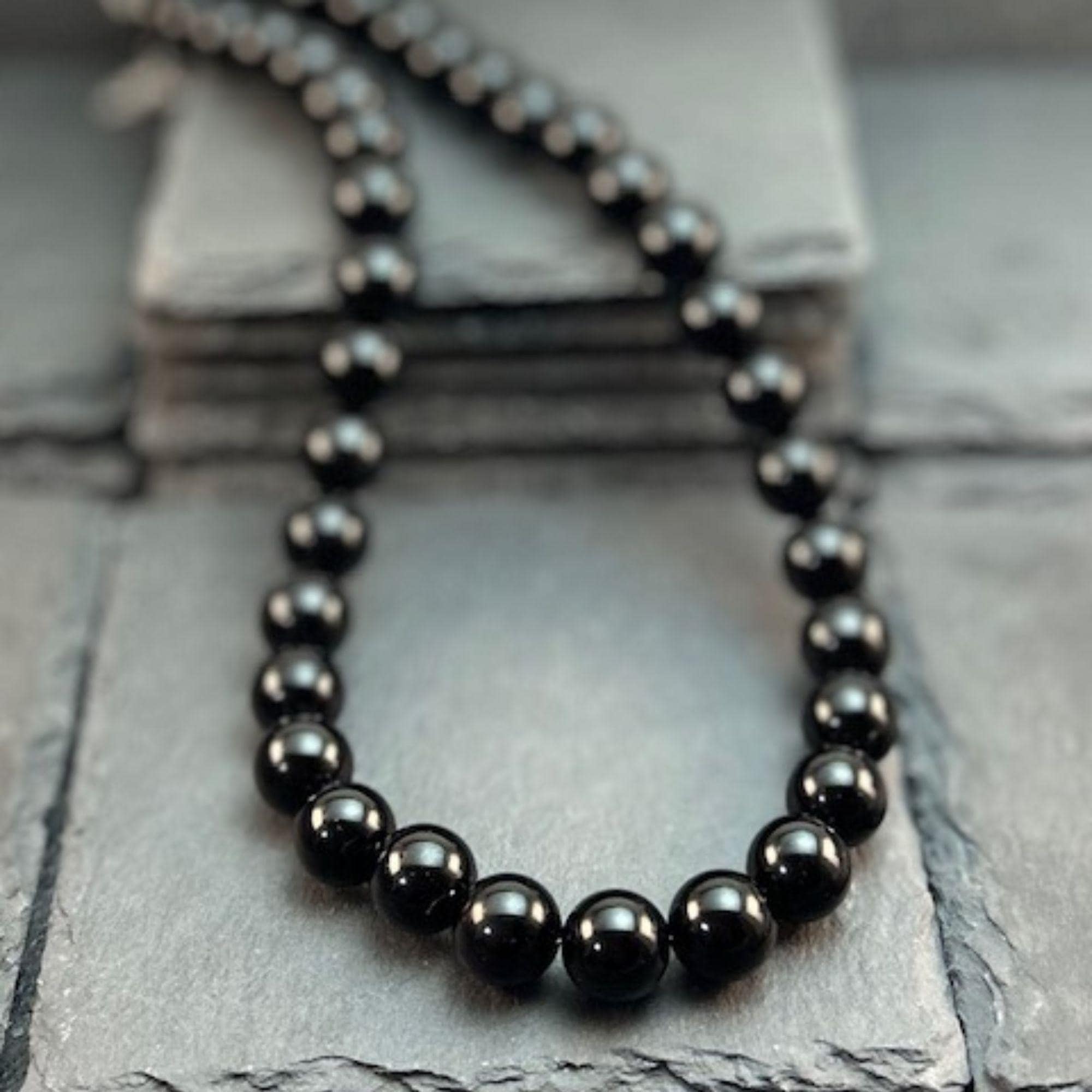 Black Obsidian Beaded Necklace: Energy Protection Gemstone Jewelry