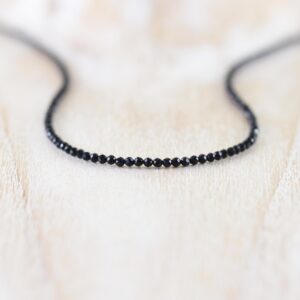 Black Obsidian Delicate Beaded Necklace, Sterling Silver, Gold Or Rose Gold Filled, Dainty Gemstone Choker, Long Layering Necklace For Women