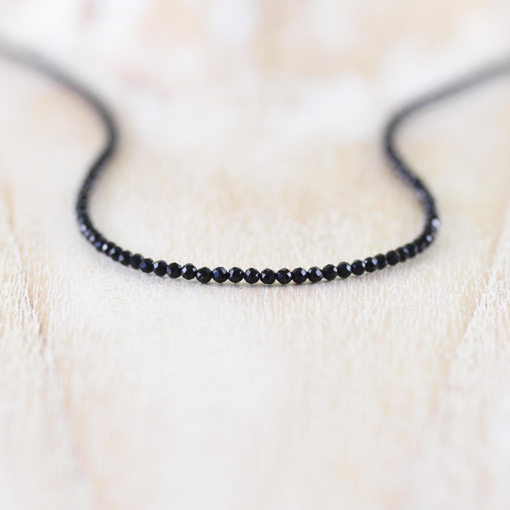 Black Obsidian Delicate Beaded Necklace, Sterling Silver, Gold Or Rose Gold Filled, Dainty Gemstone Choker, Long Layering Necklace For Women Black Obsidian Delicate Beaded Necklace, Sterling Silver, Gold Or Rose Gold Filled, Dainty Gemstone Choker, Long Layering Necklace For Women