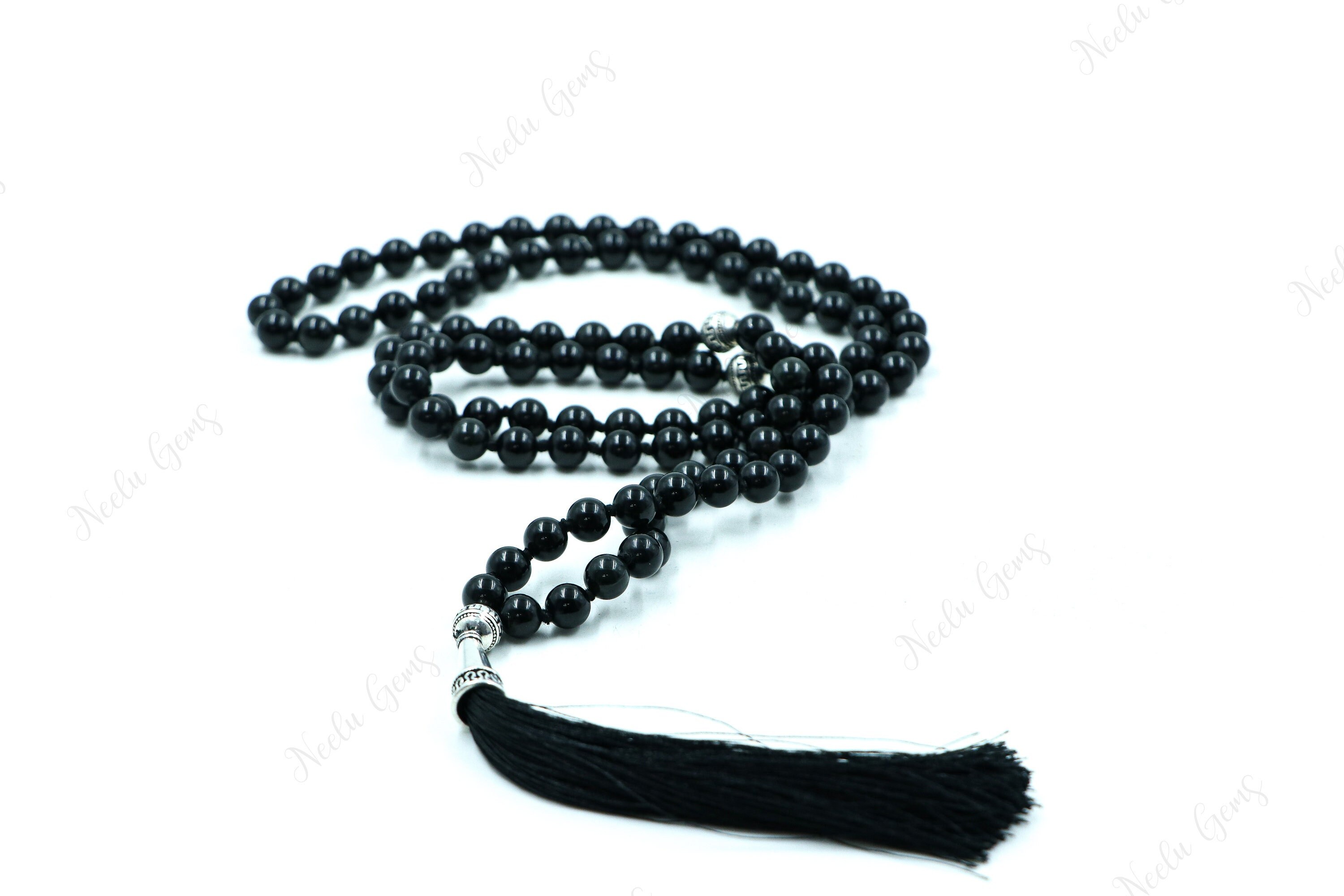 Black Obsidian Mala Necklace 108 Beads Hand Knotted, Protection Tassel Necklace, Negative Energy Shield, Yoga Meditation Prayer Beads Black Obsidian Mala Necklace 108 Beads Hand Knotted, Protection Tassel Necklace, Negative Energy Shield, Yoga Meditation Prayer Beads