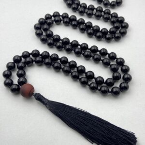 Black Obsidian Mala Bead Necklace: Energy Protection Tassel Necklace