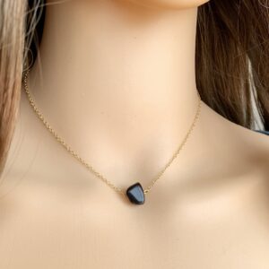 Black Obsidian Necklace Silver, Tiny Black Gemstone Choker, Small Crystal Necklace Gold, Metaphysical Necklace, Protection Stone Jewelry