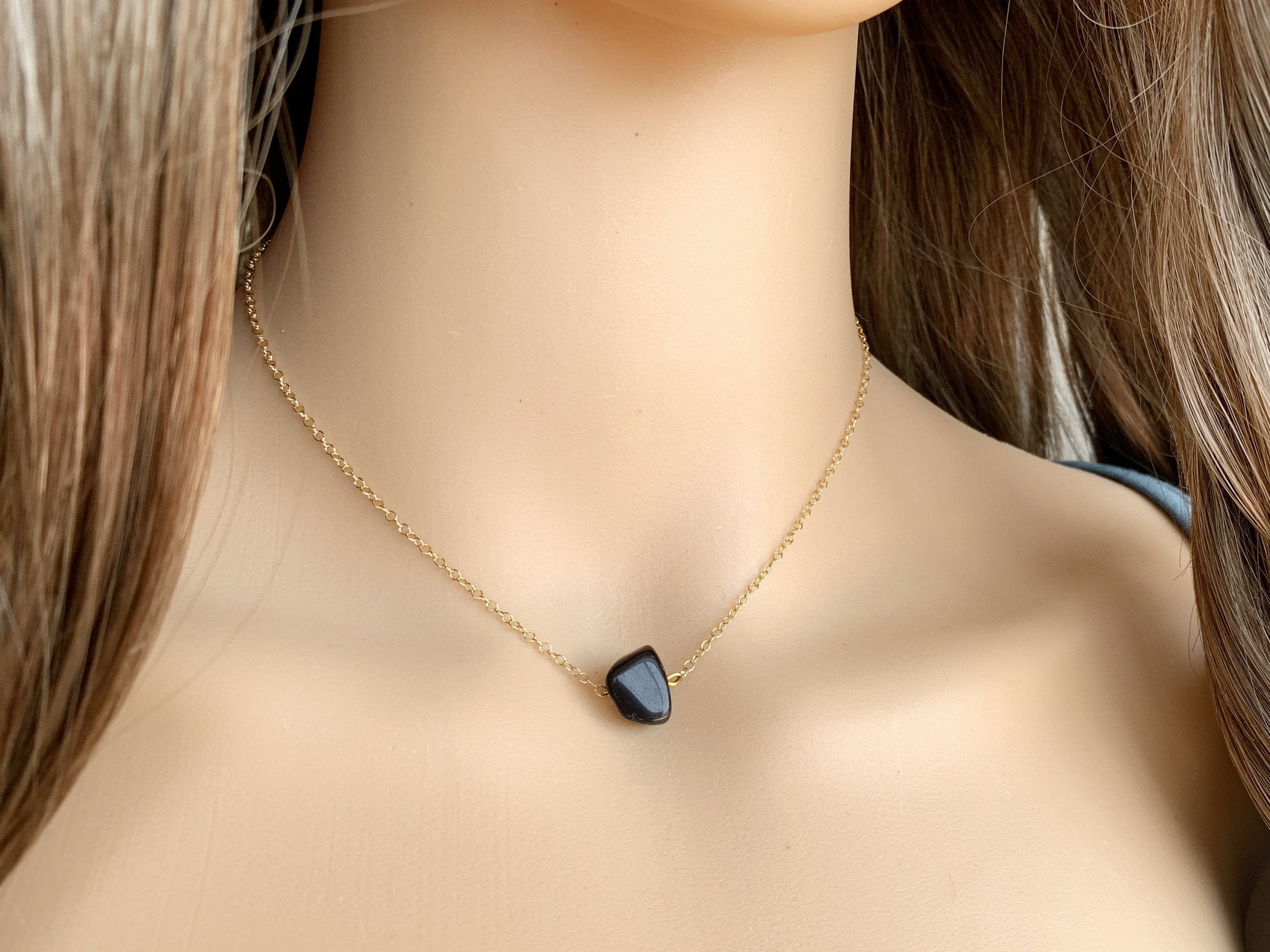Black Obsidian Necklace Silver, Tiny Black Gemstone Choker, Small Crystal Necklace Gold, Metaphysical Necklace, Protection Stone Jewelry