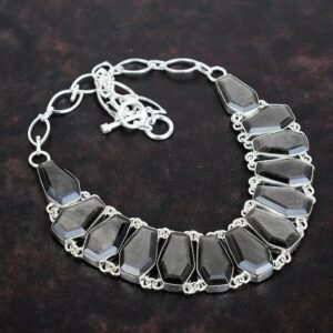Handmade Coffin Silver Sheen Obsidian Necklace: 925 Sterling Silver, Adjustable
