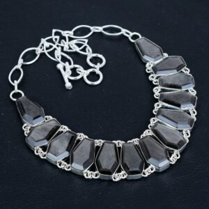 Handmade Coffin Silver Sheen Obsidian Necklace: 925 Sterling Silver