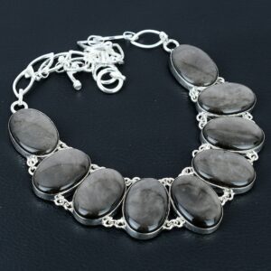 Handmade Silver Sheen Obsidian Necklace: 925 Sterling Silver, Adjustable Chain