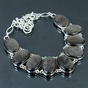 Handmade Silver Sheen Obsidian Necklace: 925 Sterling Silver, Adjustable