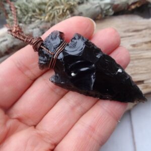 Large Black Obsidian Arrowhead Necklace  /protection Tribal jewelry Dragon Glass amulet