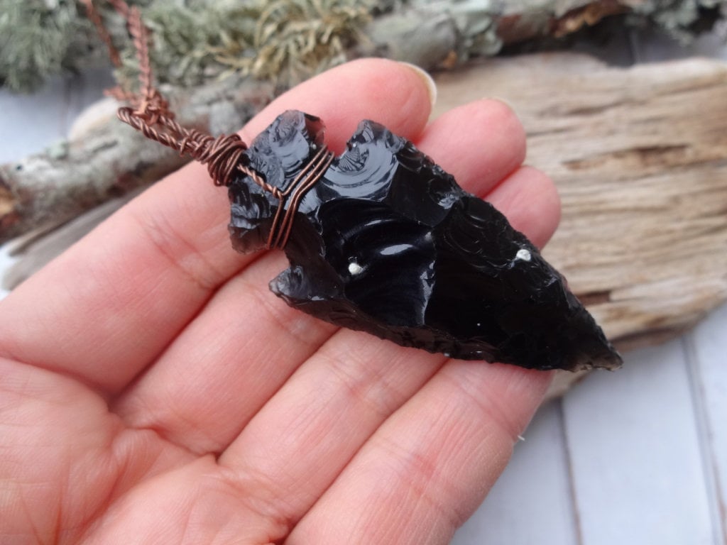 Large Black Obsidian Arrowhead Necklace /protection Tribal Jewelry Dragon Glass Amulet Large Black Obsidian Arrowhead Necklace /protection Tribal Jewelry Dragon Glass Amulet