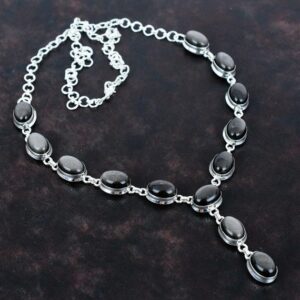 Silver Sheen Obsidian Necklace: Handmade 925 Sterling Silver, Adjustable Chain