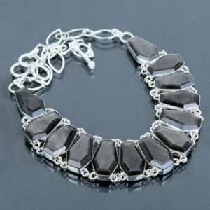 Silver Sheen Obsidian Necklace: Handmade 925 Sterling Silver, Adjustable Chain