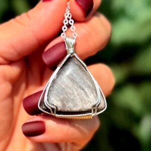 Silver Sheen Obsidian necklace in sterling silver -  for increasing life enjoyment, pleasure, and joy - Root Chakra stone