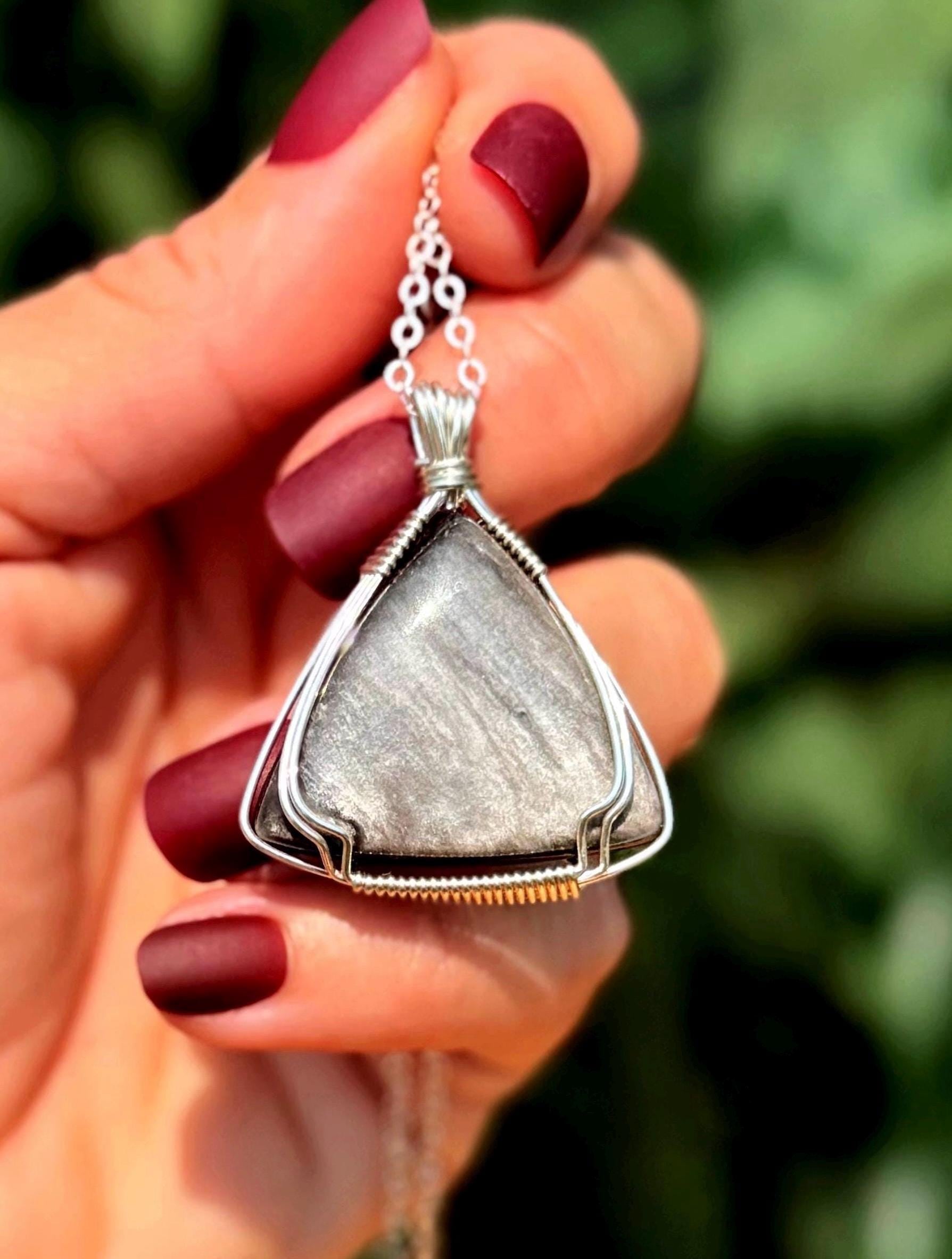 Silver Sheen Obsidian Necklace In Sterling Silver -  For Increasing Life Enjoyment, Pleasure, And Joy - Root Chakra Stone