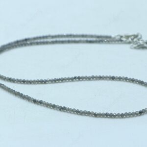 Silver Sheen Obsidian Necklace, Micro Faceted Gray Gemstone Choker, Dainty Protection Stone Jewelry, Handmade Minimalist Gift For Her