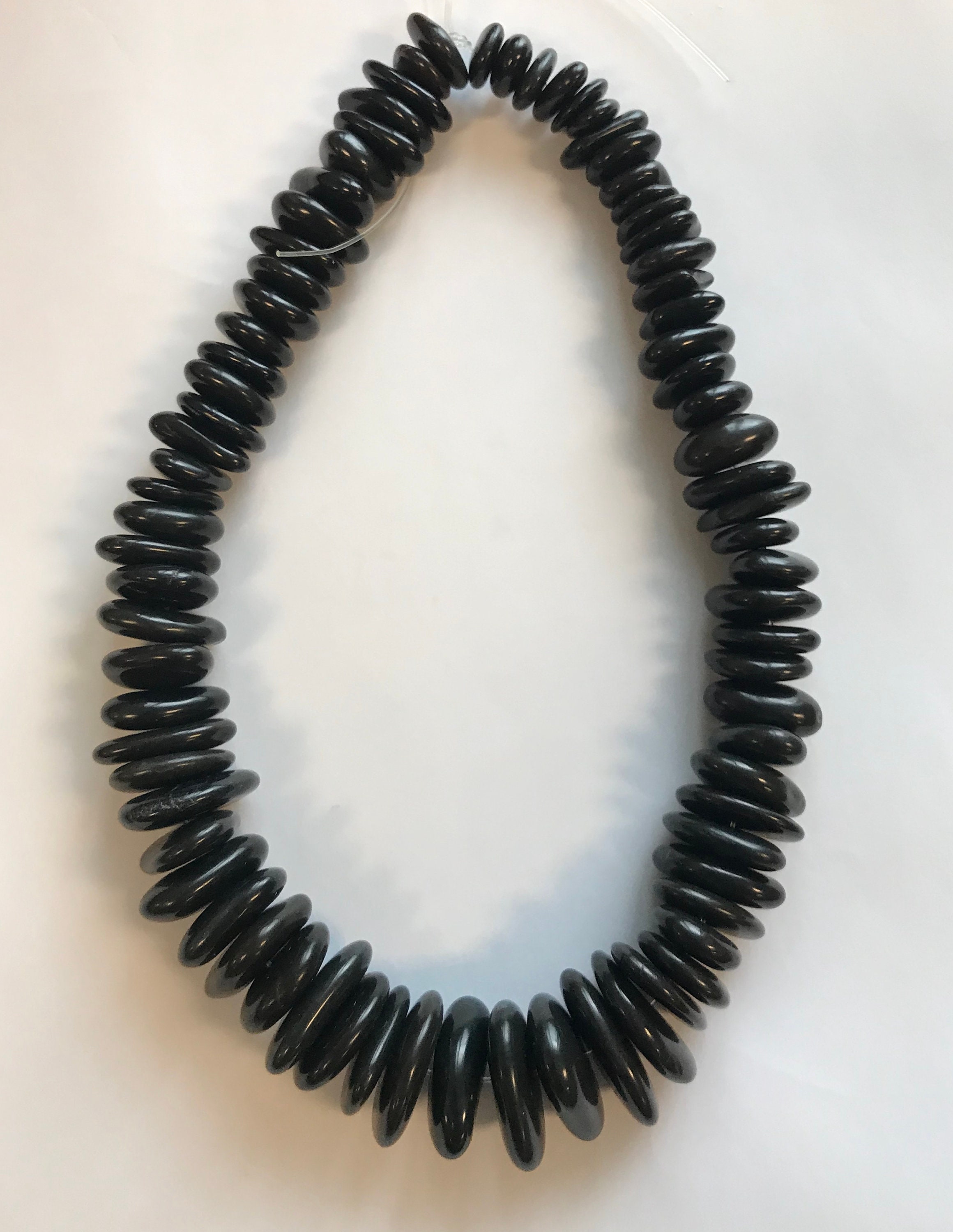 Obsidian (12-26)x(3-12)mm Flat Shape Graduated Gemstone Beads-~ -15 Inch Strand