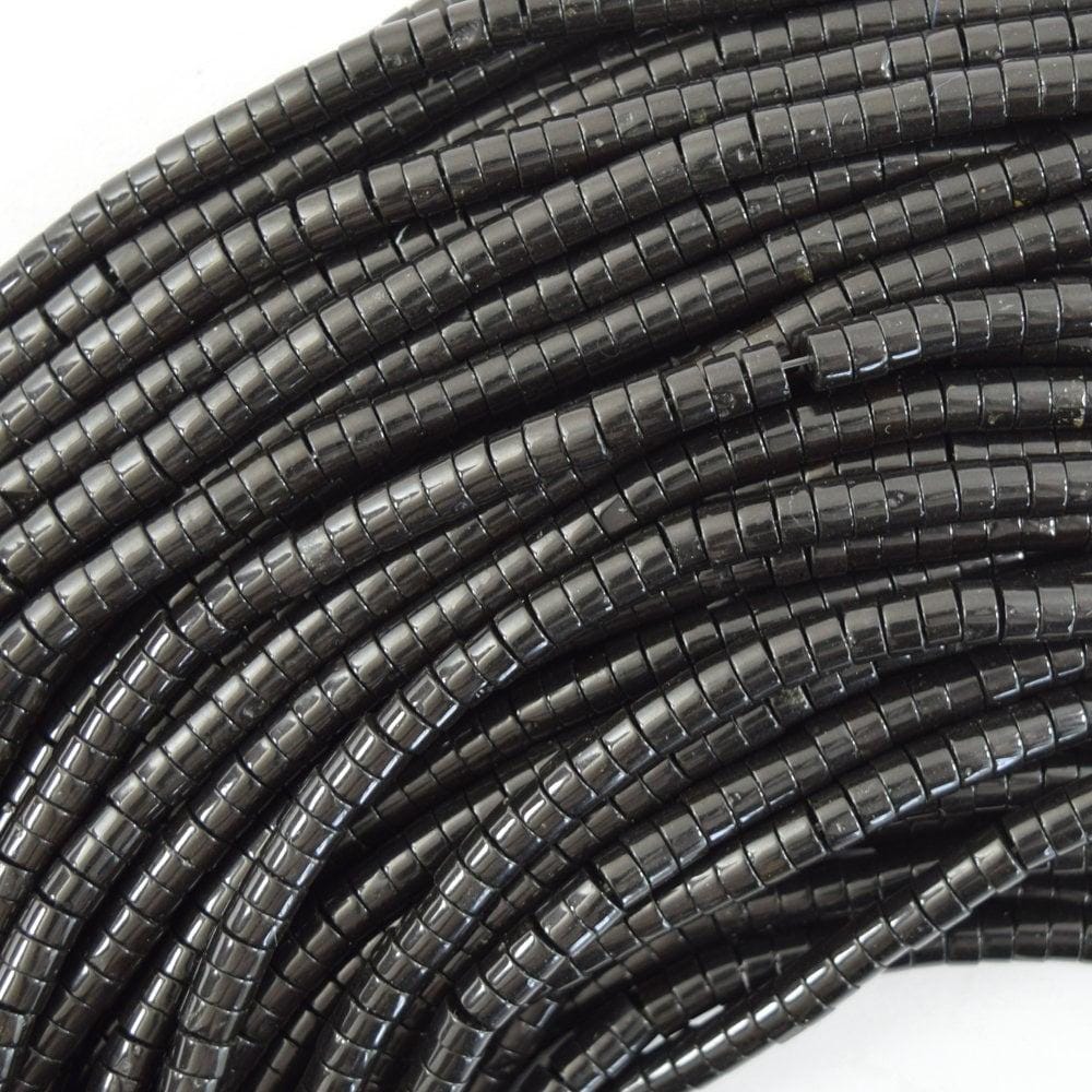 4mm Natural Black Obsidian Heishi Disc Beads 15" Strand
