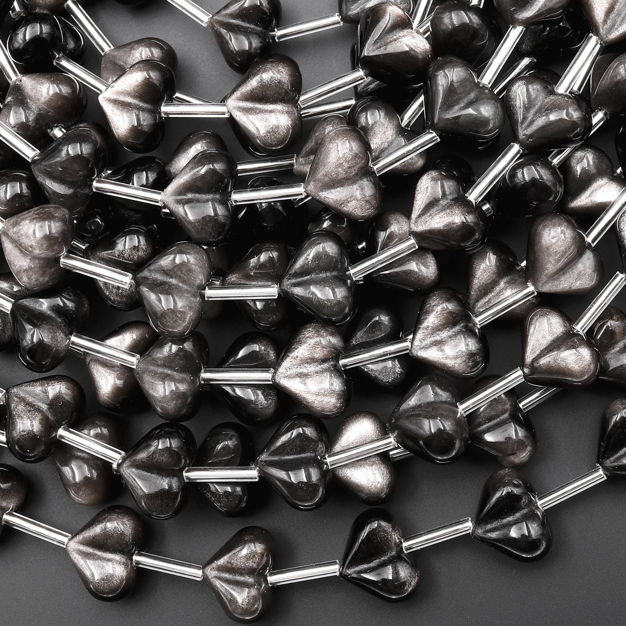 Aaa Natural Silver Obsidian Heart 12mm Beads Gemstone Puffy Heart Vertically Drilled 15.5" Strand Aaa Natural Silver Obsidian Heart 12mm Beads Gemstone Puffy Heart Vertically Drilled 15.5" Strand