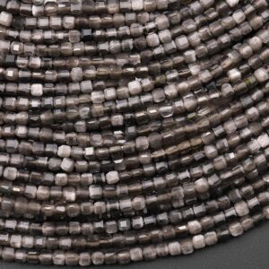AAA Natural Silver Obsidian Faceted 2mm 3mm Cube Beads 15.5" Strand